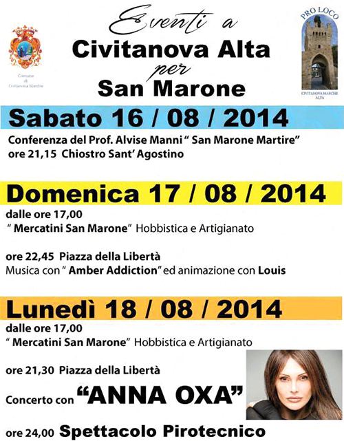 Programma eventi a Civitanova Alta per la festività di San Marone Martire - 16-17-18 agosto 2014